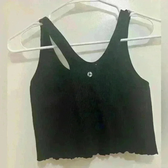 90 Degrees by Reflex Black Cropped Ribbed Ruffle Tank Top OS - Picture 4 of 6